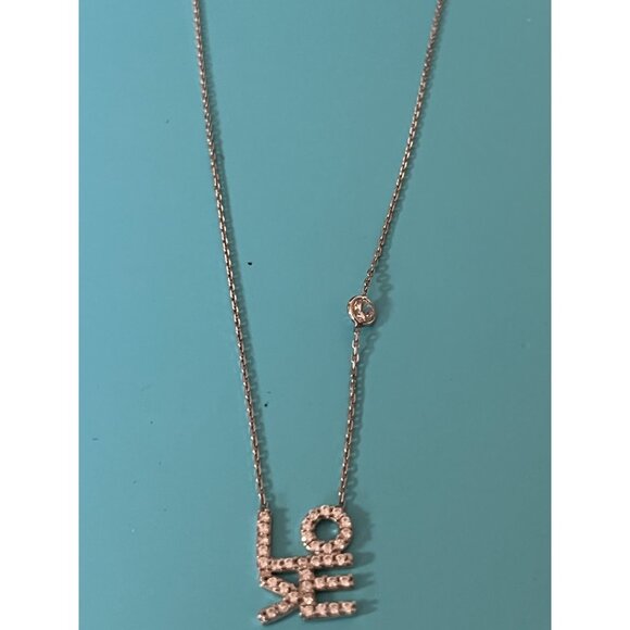 Sterling Silver LOVE Pendant Necklace With Rhinestone Accents & Adjustable Chain - Picture 3 of 5